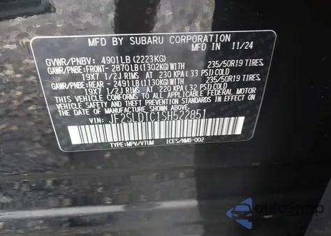 2025 Subaru Forester Touring from USA, damaged, VIN JF2SLDTC1SH522851